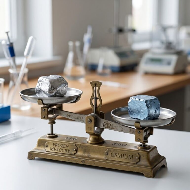 Frozen mercury vs osmium density compared