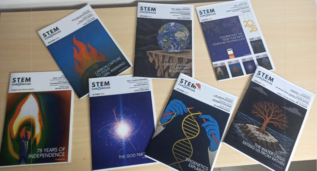 STEM Chronicles print magazine subscription showing eight monthly edition covers