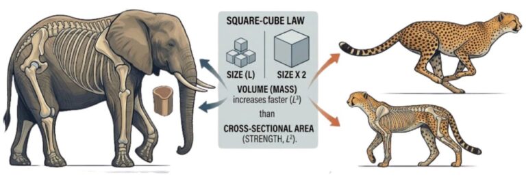 A cheetah and an elephant compared to show the square-cube law and animal speed.