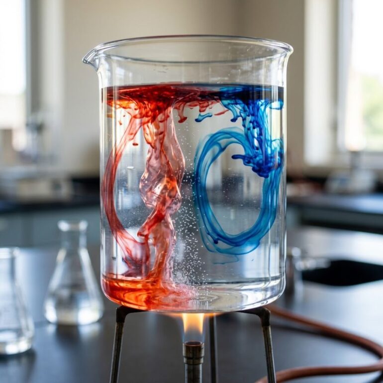 convection currents in hot and cold water in a bleaker