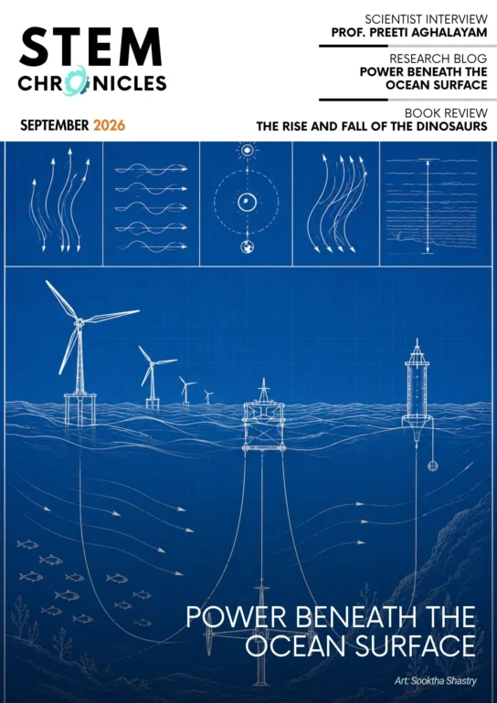Illustration of turbines and marine life beneath the surface of the ocean